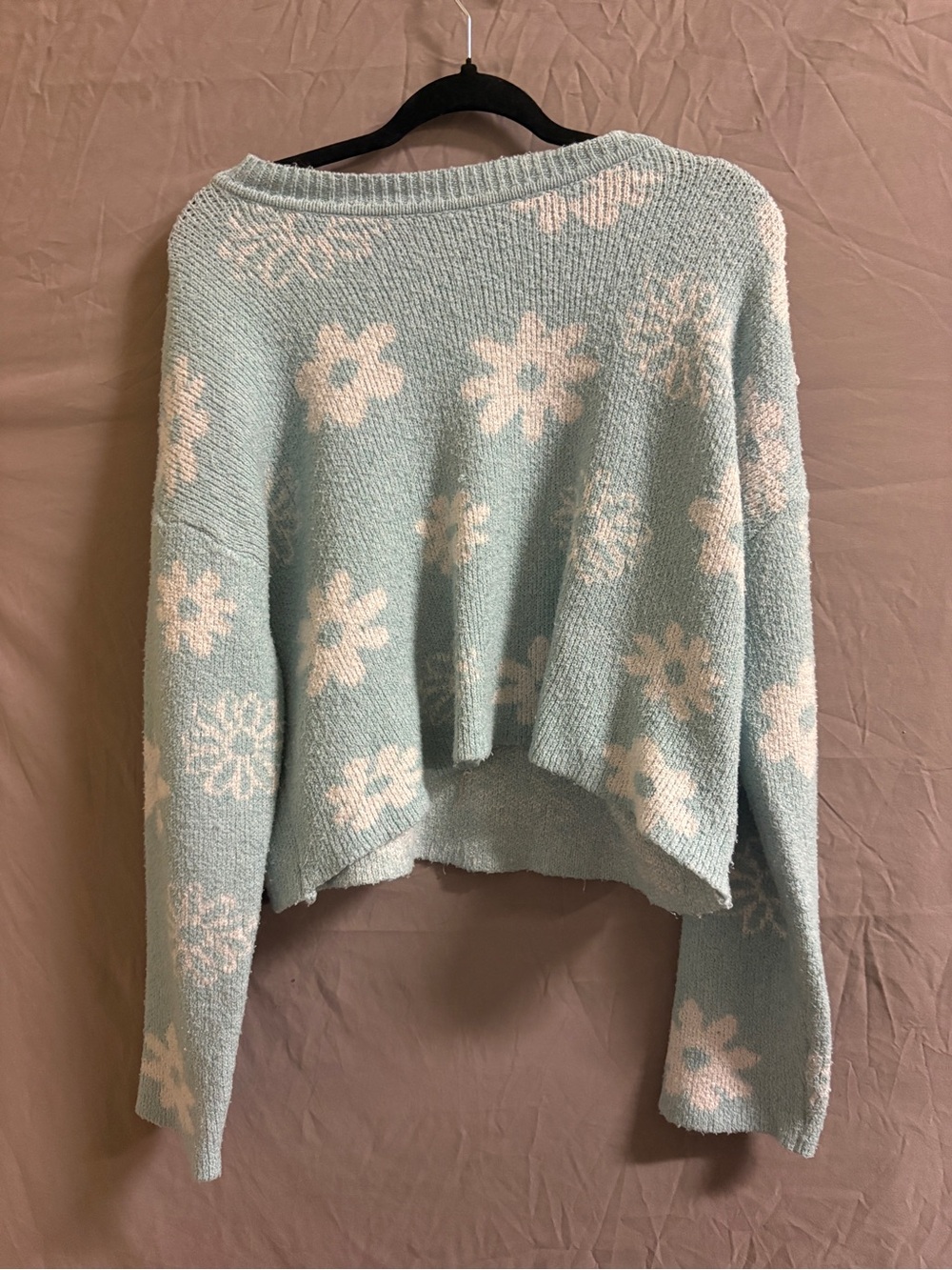 NOBO Light Blue Off-Shoulder Snowflake Knit Sweater